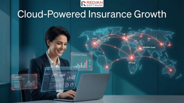 Insurance broker management system dashboard showing AI-powered analytics and policy lifecycle management for revenue growth by Redian Software