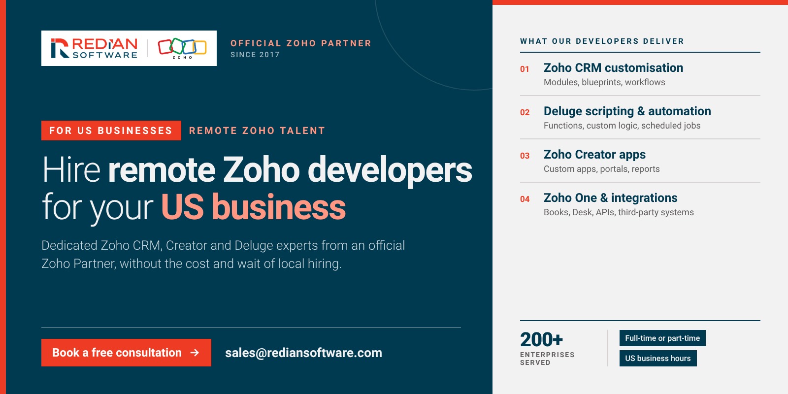 Hire Remote Zoho Developers for US Companies — With an Experienced Zoho Partner Team