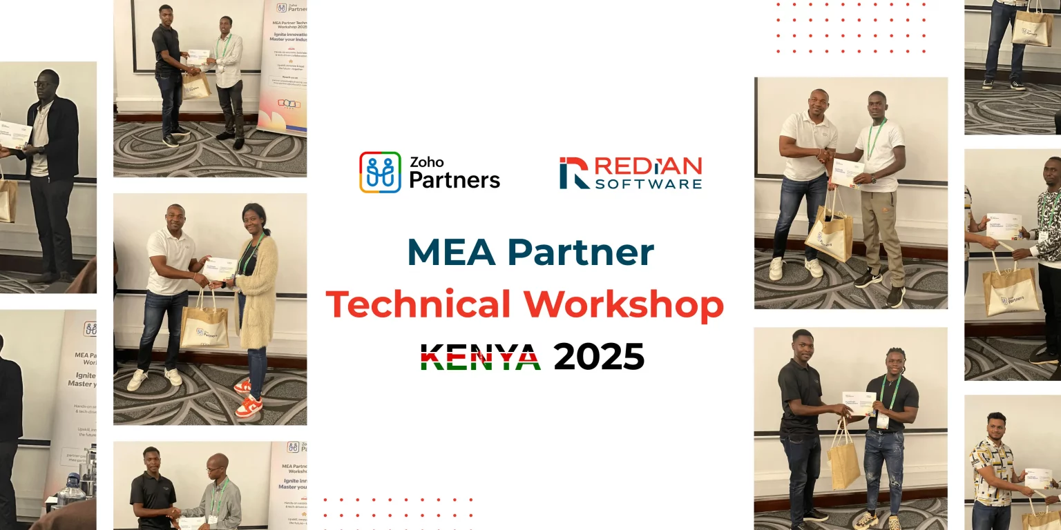 Redian Software team participating in the MEA Partner Technical Workshop Kenya 2025 as an Advanced Zoho Partner in Kenya.