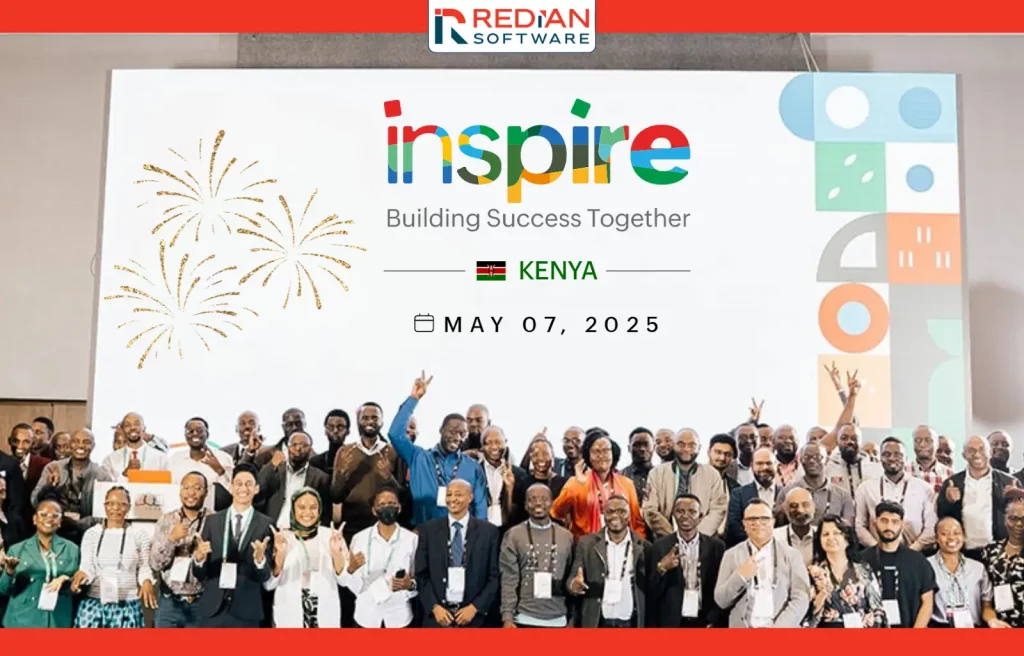 Redian Software team presenting at Zoho Inspire Kenya 2025 event with Zoho Apptics and ProjectsPlus demos