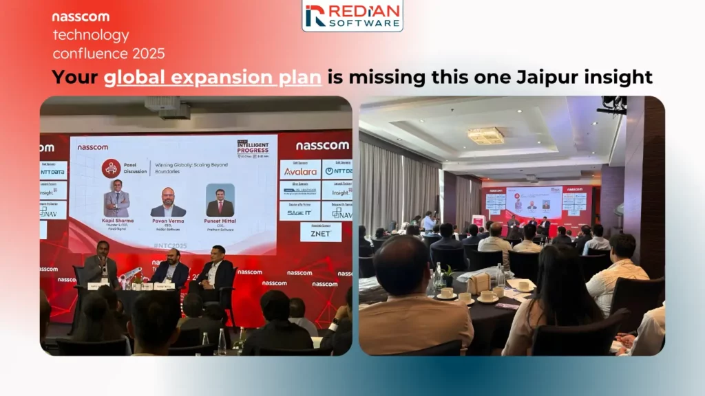 Pavan Verma CEO Redian Software speaking at NASSCOM National Technology Confluence 2025 Jaipur panel on scaling tech SMEs globally