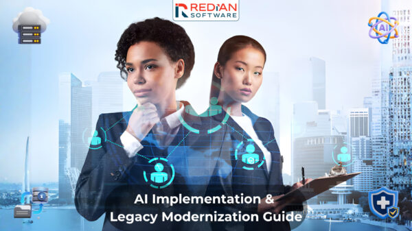 Insurance digital transformation priorities 2026 infographic showing AI implementation and legacy modernization by Redian Software