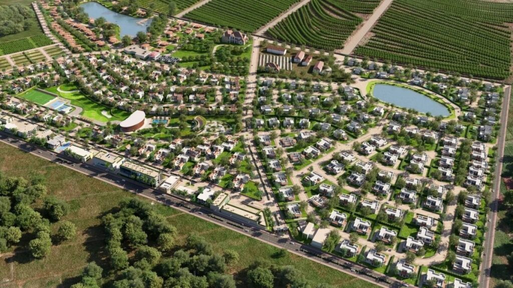 Karunguru Gated Community residential estate in Kenya with modern homes, landscaped gardens, and paved roads managed through Zoho CRM, Zoho Campaigns, and Zoho Books for automated plot sales